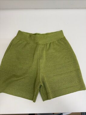 High-Waist Shimmer Knit Shorts in Olive Green